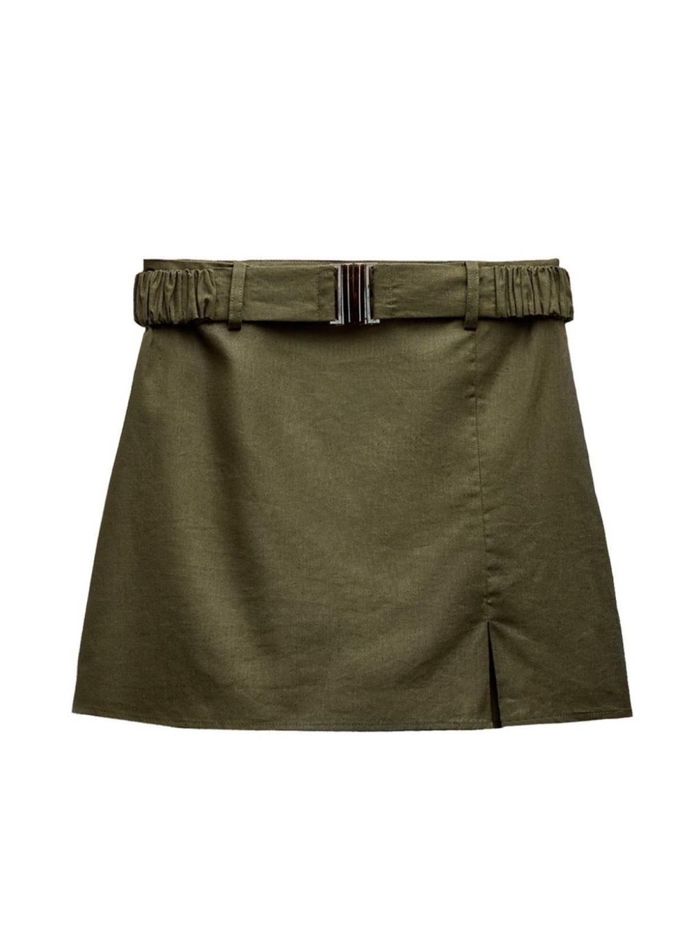 Zara belted linen blend skort in green